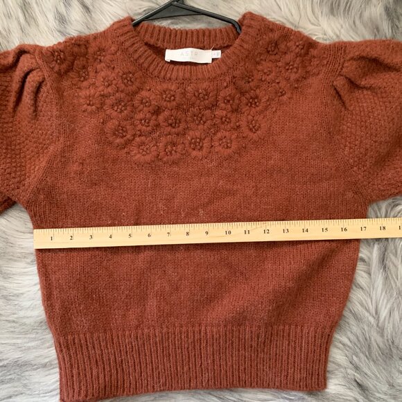 ASTR Women Puff Sleeve Appliqué Floral Sweater, Brown, Size S - Picture 5 of 6
